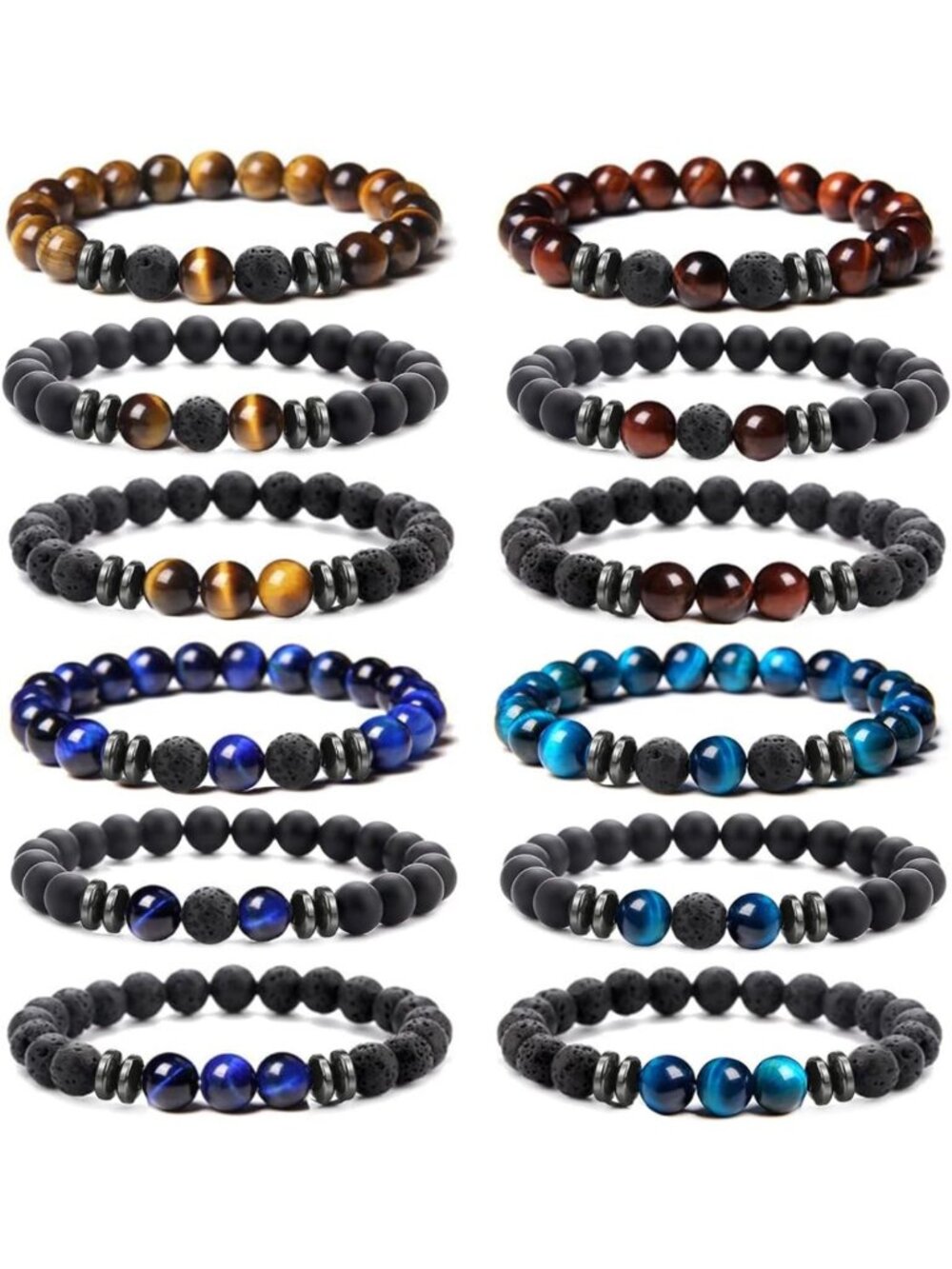 12Pcs 8mm Natural Stone Lava Rock Beaded Bracelets for Men & Women - Essential